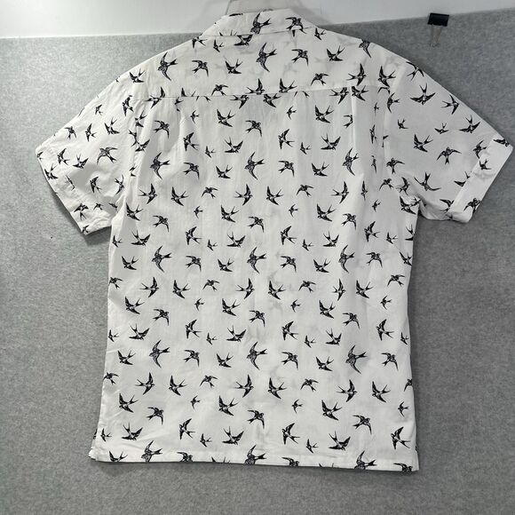 Kennington LTD Shirt Mens LARGE white bird sparrow aop Button Up Short Sleeve - Picture 2 of 11